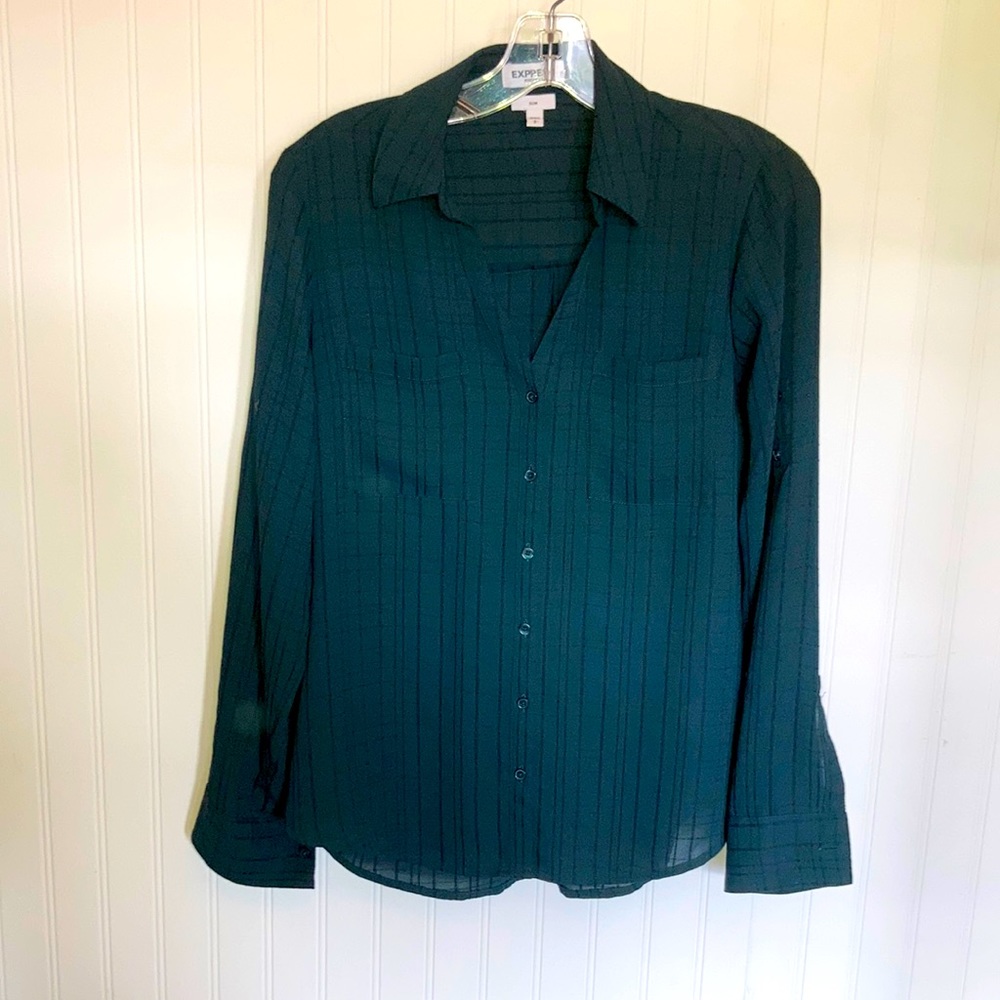 Express portofino in dark green with textured plaid fabric sz S slim GUC
